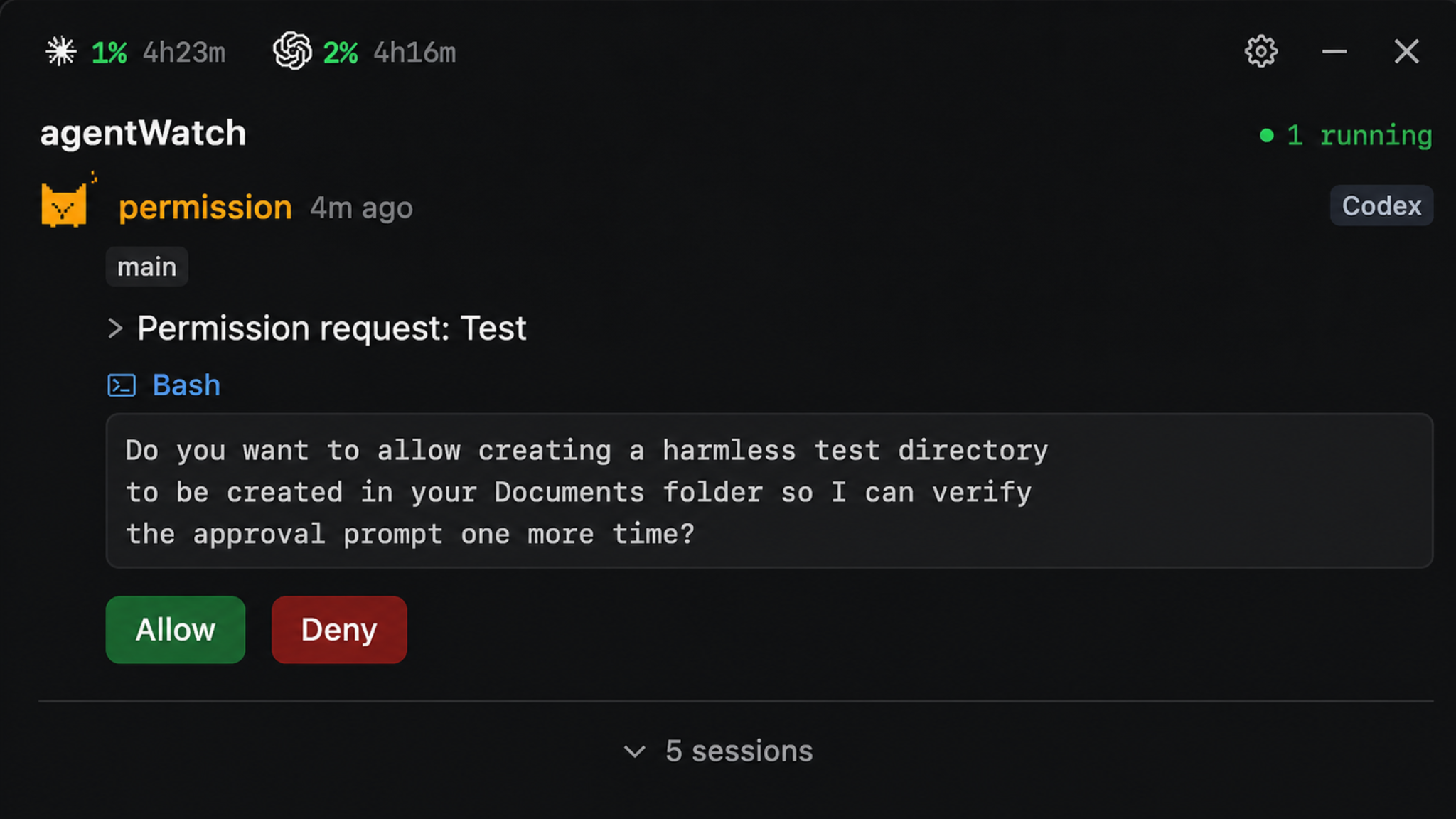 AgentWatch macOS UI