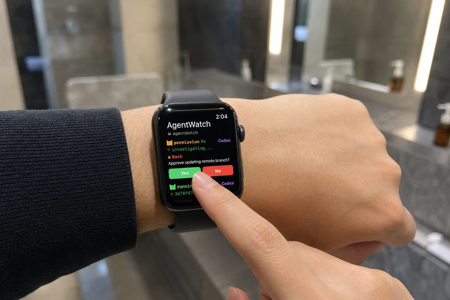 Apple Watch에서 AgentWatch 권한 요청을 승인하는 장면